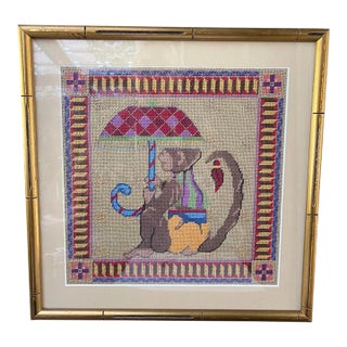 1980s Needlework Picture of a Monkey For Sale
