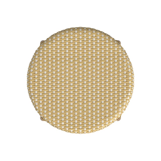 Tobias 24 in. Seat Height Round Rattan Backless Counter Stool, Yellow/White Dot/ Natural Rattan Frame For Sale In Chicago - Image 6 of 7