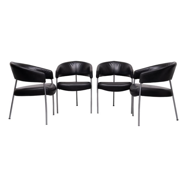 Vintage Black Leather Dining Chairs from Castelijn, 1990s, Set of 4 For Sale