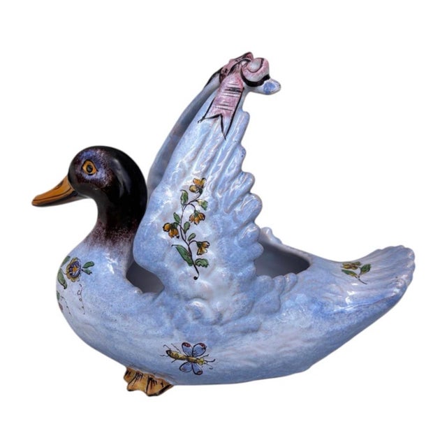 19th Century French Faience Duck Jardiniere Saint Clement ( Lorraine ) Model created for the universal exhibition of 1878.