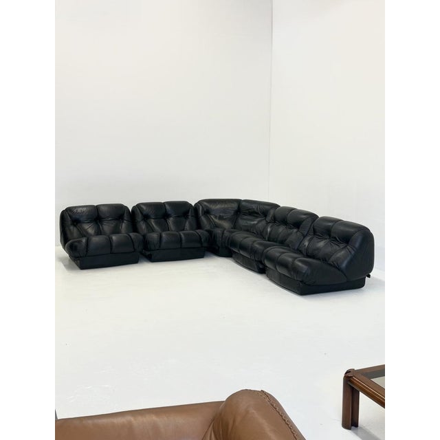 Black Leather Nuvolone Modular Lounge Sofa by Rino Maturi for Mimo Padova, 1970s, Set of 5 For Sale - Image 13 of 15