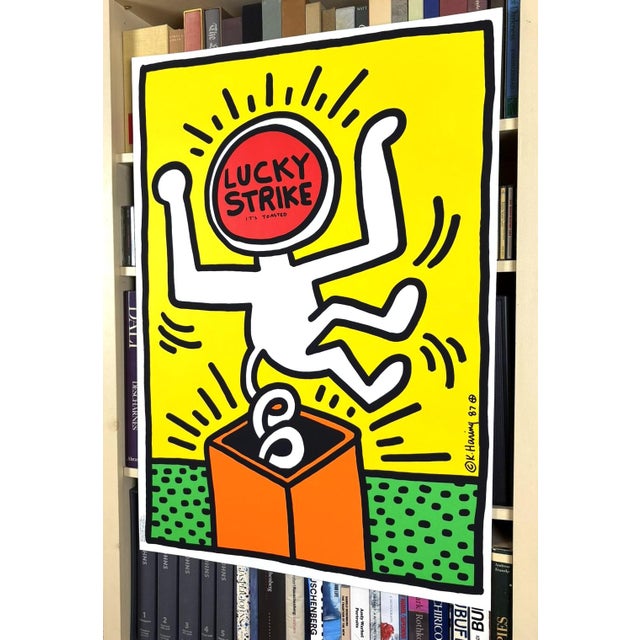 Yellow Keith Haring Lucky Strike Original 1987 Silkscreen Poster For Sale - Image 8 of 10