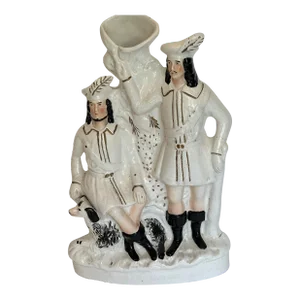 Antique Staffordshire England Robinhood and Little John Flatback Spill Vase Figurine