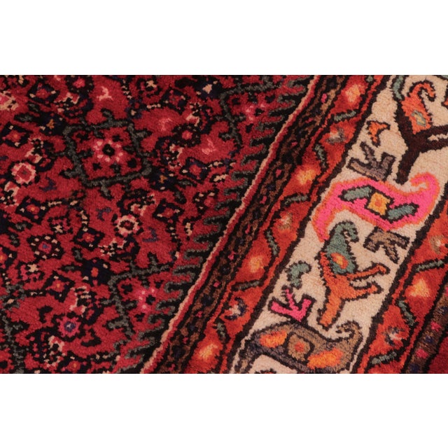 Vintage Hand-Knotted Wool Rug – 6'8" X 9'8" – Red & Blue Geometric Medallion Traditional Rug For Sale - Image 4 of 8