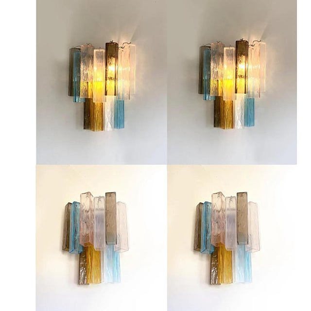 Multicolored Squared Murano Style Glass Wall Sconces from Simoeng, Set of 4 For Sale - Image 7 of 11