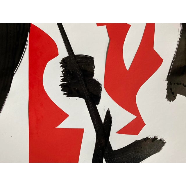 Original Abstract ink/brush and collage by Erik Sulander on paper 28x22 signed, unframed.