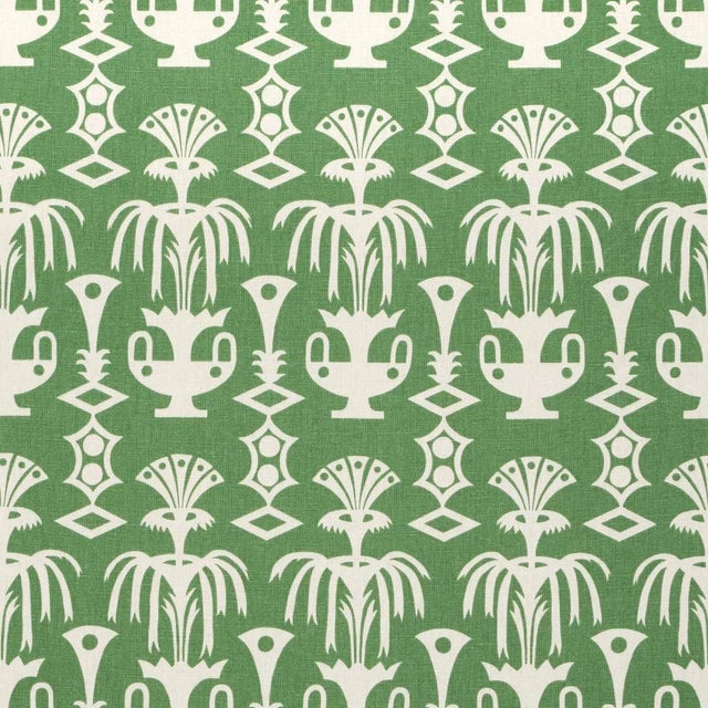 Schumacher x Drusus Tabor Fountain Grass Fabric in Green For Sale