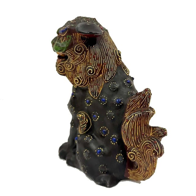 Vintage Japanese Satsuma Colorful Foo Dog Statue For Sale In Los Angeles - Image 6 of 8