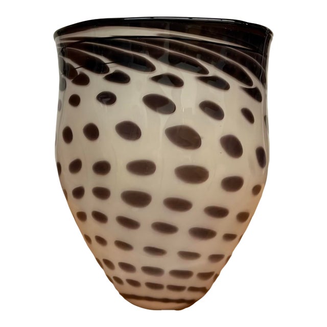 White and Black Brian Heritage Signed Handblown Art Glass Vessel, 2001 For Sale
