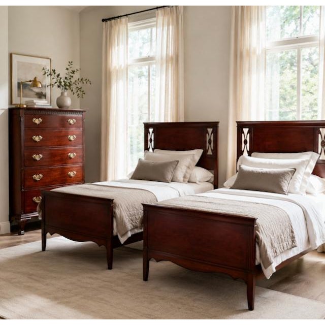 High quality, well cared for pair of mahogany twin size bed frames purchased by my great grandparents circa 1930s and...