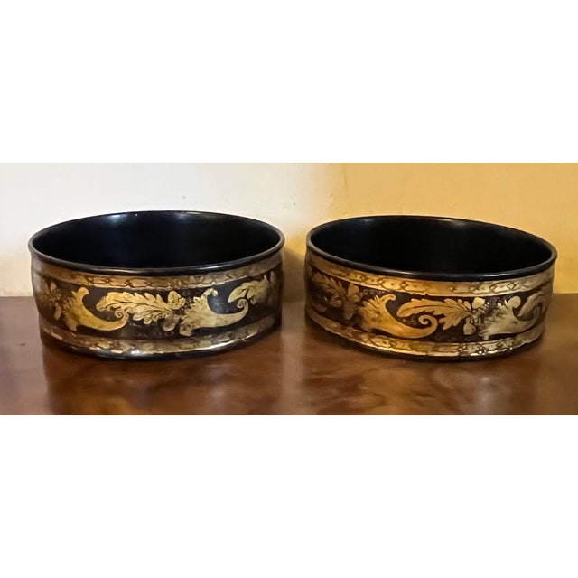 Antique Early 19th Century English Regency Black Lacquer Wine Decanter Bottle Coasters 1810 - 1820 - A Pair For Sale - Image 4 of 13
