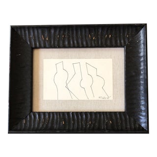 Original Vintage Robert Cooke Miniature Abstract Ink Drawing Framed 1980’s For Sale
