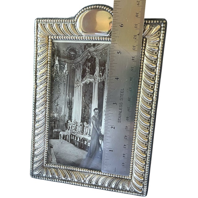 New Hallmarked Italian Sterling Silver Beaded & Fluted Picture Frame – 4x6 – After Buccellati Ralph Lauren For Sale - Image 10 of 12