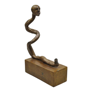Sheryl C. Benjamin Brutalist Modern Abstract Bronze Serpent Figure Sculpture