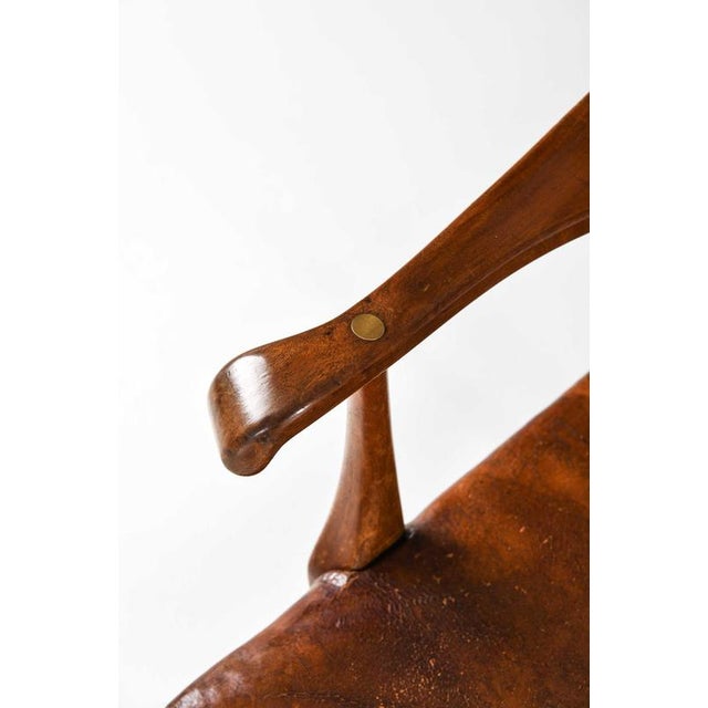 Armchair in Brass, Leather and Mahogany attributed to Jens Brøtterup, 1950s For Sale - Image 9 of 11