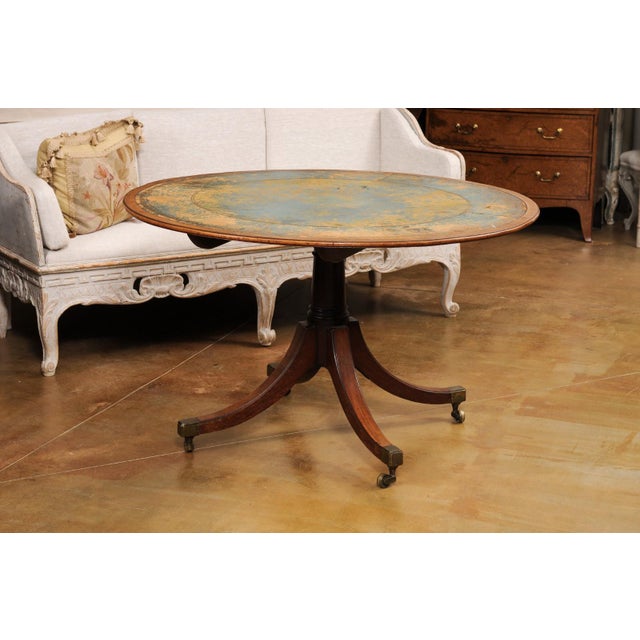 Early 20th Century English Turn of the Century Mahogany Tilt Top Center Table with Leather Top For Sale - Image 9 of 12