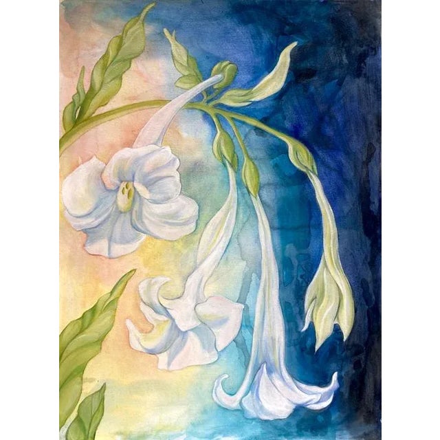 Floral Original Painting, "Nicotiana 2" Contemporary Botanical Still Life Oil Painting For Sale