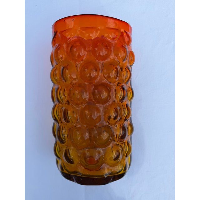Blenko, Wayne Husted Tangerine Bubble Vase. Vibrant Orange gradient to yellow/ gold coloring. Stunning in the sun lite....
