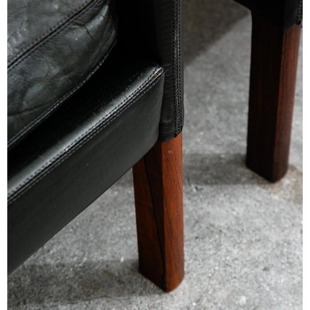 Mid Century Danish Modern Lounge Chair Set Leather Attributed to Hans Olsen Black Cs Glostrup For Sale - Image 11 of 12