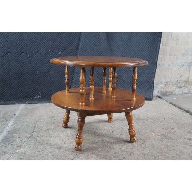 Mid 20th Century Sprague Carleton Colonial Solid Rock Maple Round Two Tier Side Accent Table For Sale - Image 6 of 10