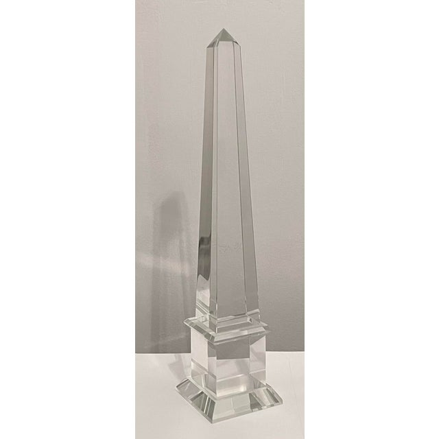 Large Vintage French Crystal Glass Obelisk For Sale - Image 9 of 12