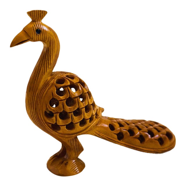 Vintage Carved Wood Peacock For Sale