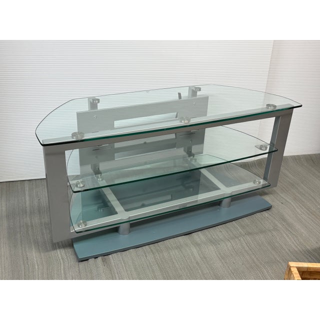 Silver Bdi Contemporary Glass & Metal Tv Stand/Console For Sale - Image 8 of 12