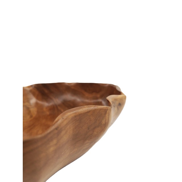 Large Hand-Carved Peruvian Olive Wood Decorative Bowl With Stunning Natural Free-Form Rim For Sale - Image 4 of 8