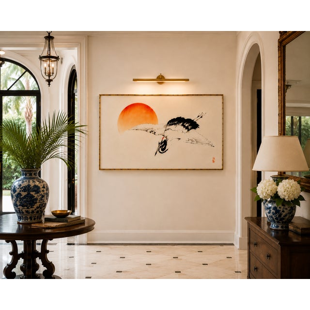 Red Flying Crane by Kōno Bairei, Vintage Japanese Art Print Reproduction, 60" X 40" For Sale - Image 8 of 11