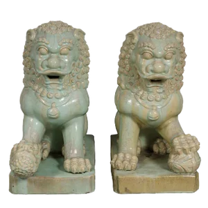 Antique Chinese Qing Era Porcelain Foo Dogs-A Pair