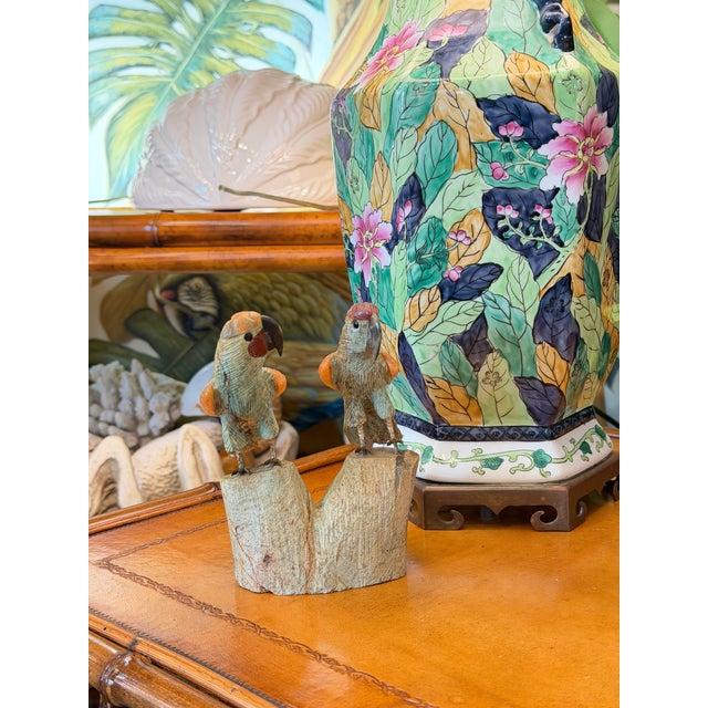 Vintage Peruvian Hand-Carved Gemstone Parrot Sculpture With Brass Feet For Sale - Image 11 of 12
