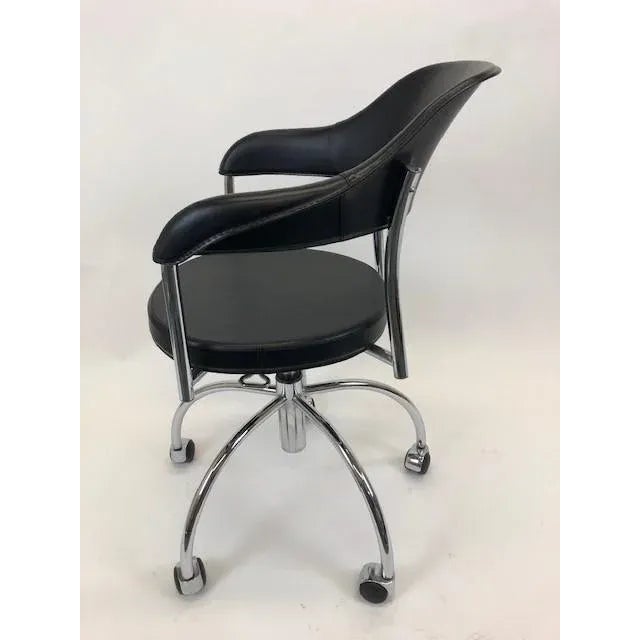 Modern Italian Black Leather Chair and Chromed Steel Frame For Sale - Image 4 of 9