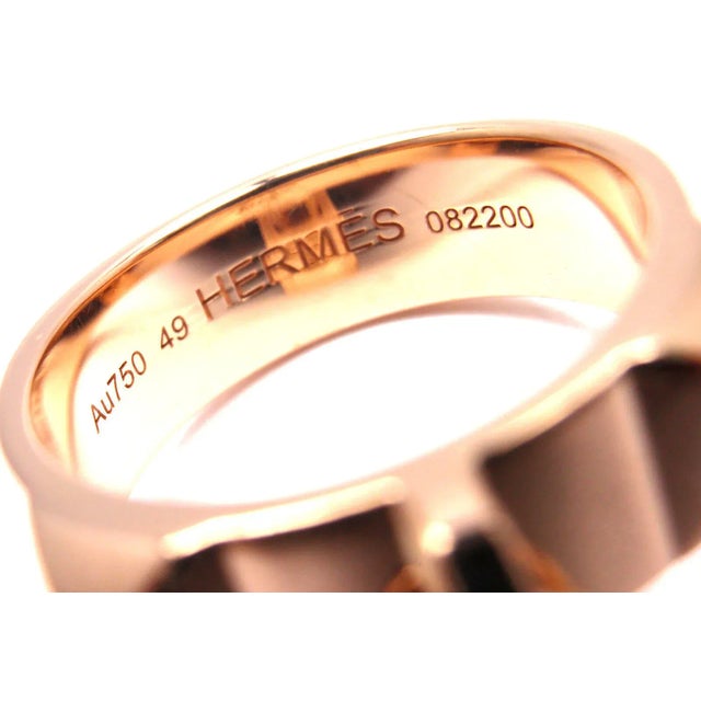 【HERMES】ローズゴールドのコリアーデチェンリング Hermes 18k Rose Gold Collier De Chien Lock Band Ring Size 49