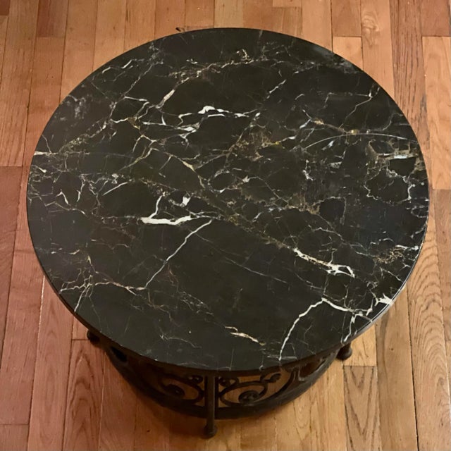 Metal 20th Century French Art Deco Iron and Marble Side or Small Coffee Table For Sale - Image 7 of 11