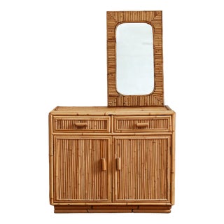 Small Fluted Bamboo Sideboard and Mirror, 1970s, Set of 2 For Sale