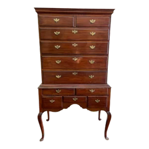 Early 19th Century Antique Mahogany Queen Anne Flat Top Highboy