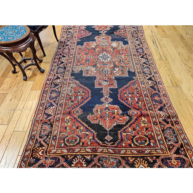 Navy Blue 19th Century Persian Farahan Gallery Rug, Hand-Knotted Wool, Geometric Pattern, Red & Navy, 5x10 For Sale - Image 8 of 17