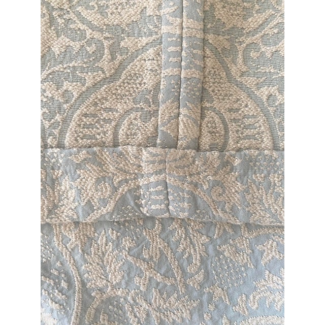 Blue Ivory Woven Medallion Damask Full Bedspread For Sale - Image 9 of 9