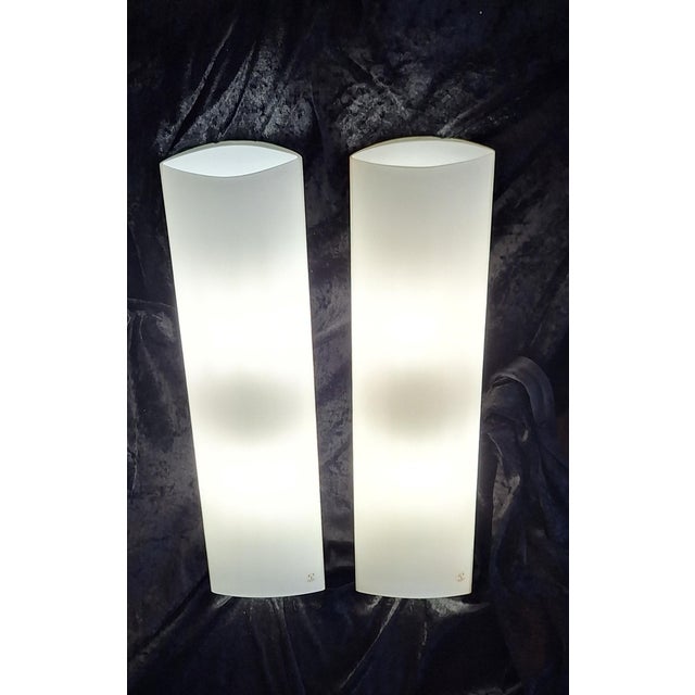 1980s Large Minimalist Wall Lamps with White Opal Glass Shades on Concealed White Metal Brackets by Peill & Putzler, 1980s, Set of 2 For Sale - Image 5 of 12