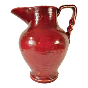 Large Oversized Vintage Italian Red Ceramic Twist Handle Pitcher Floor Vase