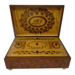 Antique Late 19th Century Gentleman's Satinwood Mahogany Marquetry Jewelry Casket Table Box
