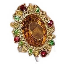 Bochic "Orient" Vintage Citrine, Peridot & Diamond Ring Set In 18K Gold & Silver For Sale