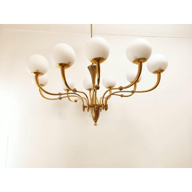 Oval Brass Chandelier with 10 Lights and Spheres For Sale - Image 10 of 18