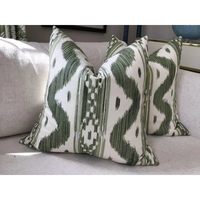 Contemporary Quadrille China Sea “Bali Hai” Complete Pillows With Down Inserts in Sea Green on Tint- a Pair For Sale - Image 3 of 6