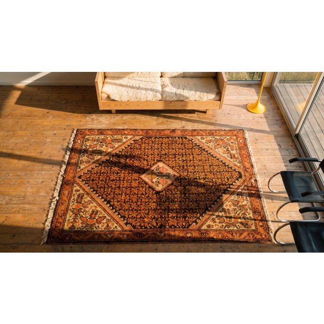 Textile 1920s Blue Navy Medallion Antique Persian Malayer Rug 2' X 2'5" Handknotted Wool Carpet For Sale - Image 7 of 9