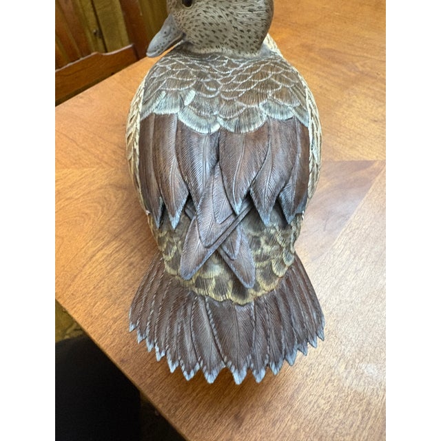 Folk Art Hand Carved Signed Duck Signed Green Wing Teal Duck Peter Jon Bauer 8/20/93 For Sale - Image 3 of 4
