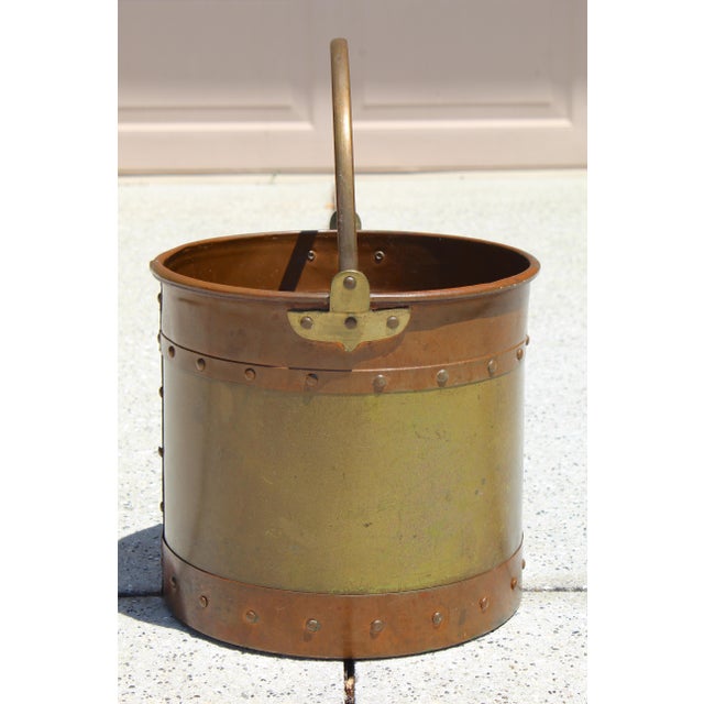 American Antique English Copper & Brass Coal Bucket c.1890–1920 | Victorian Arts & Crafts Fireplace Log Holder, Rustic Planter, Decorative Storage For Sale - Image 3 of 14