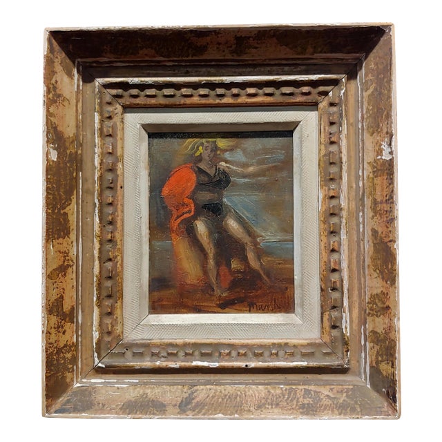 Reginald Marsh -Blonde Woman With a Red Cape on the Boardwalk -Oil Painting For Sale