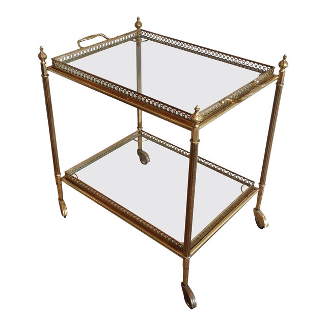 1940s Neoclassical Style Brass Drinks Trolley with Removable Trays For Sale