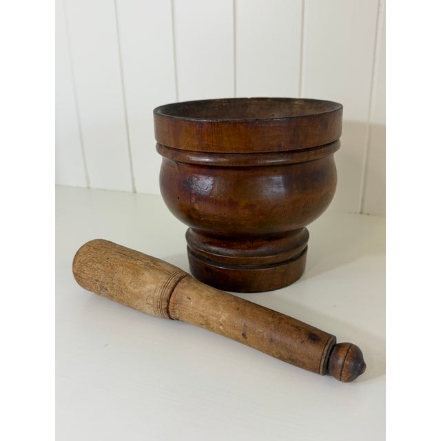 Wood Antique French Provincial Turned Wood Mortar & Pestle For Sale - Image 7 of 8